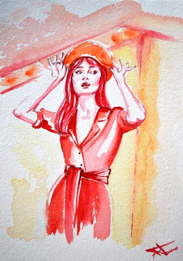 Painting titled "Parisienne" by Amandine Faure, Original Artwork, Watercolor