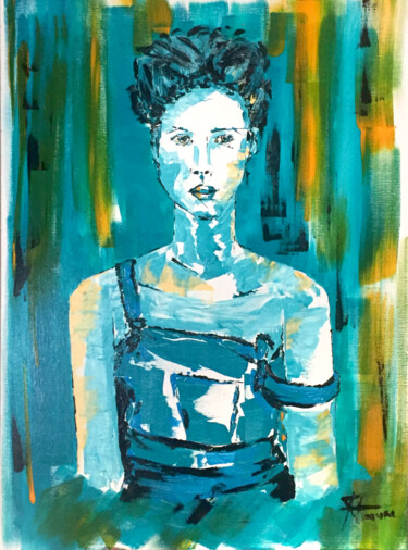 Painting titled "La femme en bleu" by Amandine Faure, Original Artwork, Acrylic Mounted on Wood Stretcher frame