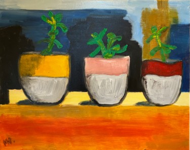 Peinture intitulée "Three vases" par Maria Yusupova, Œuvre d'art originale, Huile