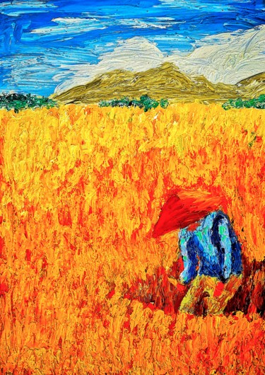 Painting titled "The Rice Farmer" by Amar Hasshim, Original Artwork, Oil