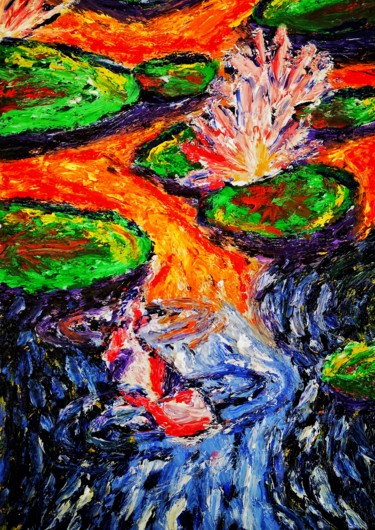Painting titled "Sunset on The Lotus…" by Amar Hasshim, Original Artwork, Oil