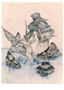 Disegno intitolato "La caida del angel…" da Amarillohr, Opera d'arte originale, Acquarello