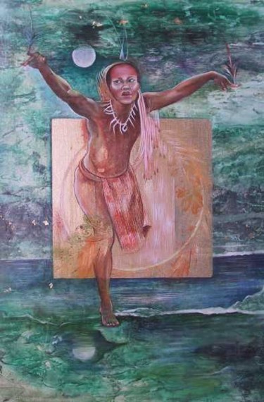 Peinture intitulée "Danse de Ta'aroa da…" par Gisèle Ledoux, Œuvre d'art originale, Huile