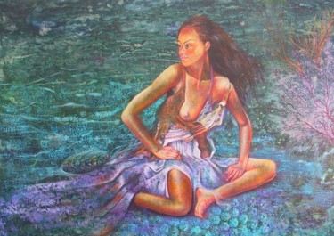 Peinture intitulée "Fleur de corail" par Gisèle Ledoux, Œuvre d'art originale, Huile
