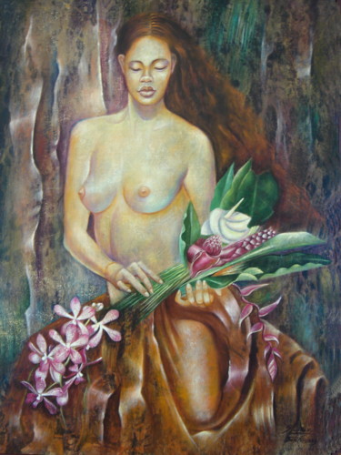Peinture intitulée "Lumiere-verte-de-la…" par Gisèle Ledoux, Œuvre d'art originale, Huile