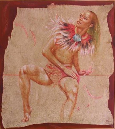 Pittura intitolato "Et Ta-aroa secoua s…" da Gisèle Ledoux, Opera d'arte originale, Olio