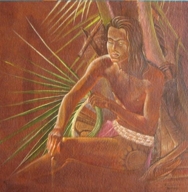 Painting titled "Tressage de niau…" by Gisèle Ledoux, Original Artwork, Oil