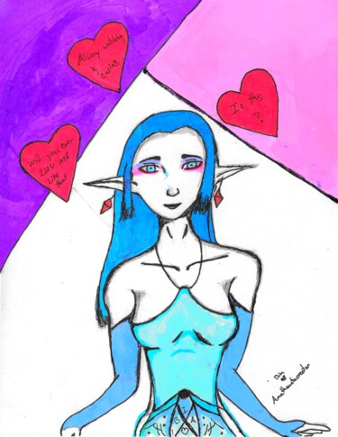 Dessin intitulée "The bleu elf of LUV" par Amathauntacreator, Œuvre d'art originale, Crayon