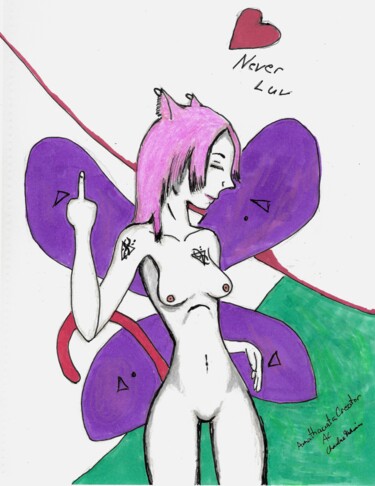 Disegno intitolato "Purple Posthuman Qu…" da Amathauntacreator, Opera d'arte originale, Matita