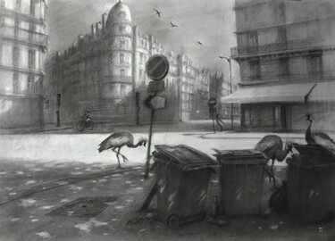 图画 标题为“Les grues” 由Amaury Brumauld, 原创艺术品, 木炭