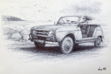 Dibujo titulada "Renault 4l plein air" por Amaury Brumauld, Obra de arte original, Bolígrafo