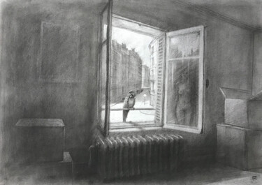 Zeichnungen mit dem Titel "Le perroquet" von Amaury Brumauld, Original-Kunstwerk, Kohle