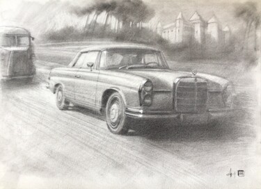图画 标题为“Mercedes Benz 220 s…” 由Amaury Brumauld, 原创艺术品, 木炭