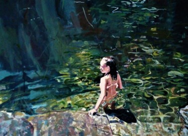 Peinture intitulée "En el agua" par Amaya F Fariza, Œuvre d'art originale, Huile Monté sur Châssis en bois