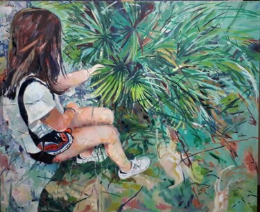 Painting titled "Buscando" by Amaya F Fariza, Original Artwork, Oil Mounted on Wood Stretcher frame