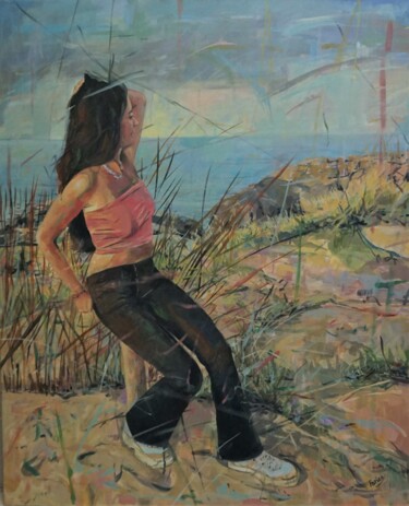 Schilderij getiteld "En la Duna" door Amaya F Fariza, Origineel Kunstwerk, Olie Gemonteerd op Frame voor houten brancard