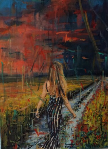 Painting titled "El camino" by Amaya F Fariza, Original Artwork, Oil Mounted on Wood Stretcher frame