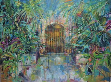 Painting titled "La casa encantada" by Amaya F Fariza, Original Artwork, Oil Mounted on Wood Stretcher frame