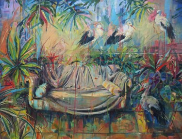 Painting titled "Naturaleza interior" by Amaya F Fariza, Original Artwork, Oil Mounted on Wood Stretcher frame