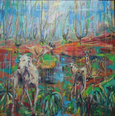 Malerei mit dem Titel "Los guardianes del…" von Amaya F Fariza, Original-Kunstwerk, Öl