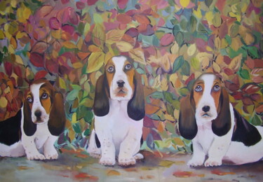Painting titled "3 amigos" by Amaya F Fariza, Original Artwork, Oil Mounted on Wood Panel