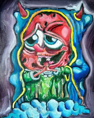 Painting titled "Devil SpongeBob" by Amazeigh Bouzékri, Original Artwork, Acrylic