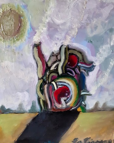 Painting titled "Chimère Fumante" by Amazeigh Bouzékri, Original Artwork, Oil