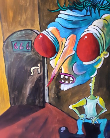 Malerei mit dem Titel "Room 666" von Amazeigh Bouzékri, Original-Kunstwerk, Acryl