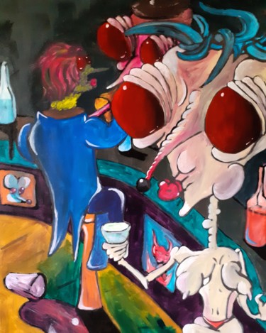 Painting titled "Le Bar d'Acaçia Ave…" by Amazeigh Bouzékri, Original Artwork, Acrylic