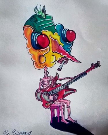 Zeichnungen mit dem Titel "Punky Bassist Show" von Amazeigh Bouzékri, Original-Kunstwerk, Tinte