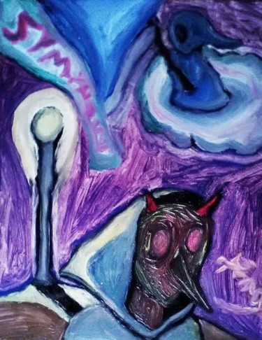 Pintura titulada "Le Diable en Cavale" por Amazeigh Bouzékri, Obra de arte original, Oleo
