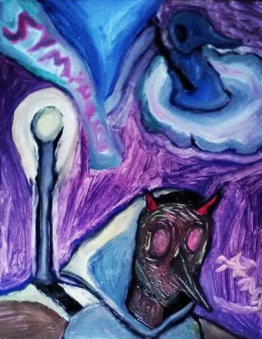 Painting titled "Le Diable en Cavale" by Amazeigh Bouzékri, Original Artwork, Oil