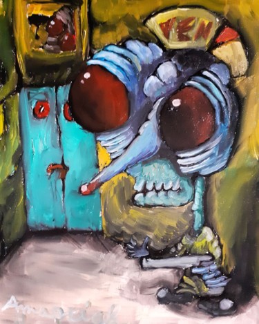 Ζωγραφική με τίτλο "Dangerous Neighbor" από Amazeigh Bouzékri, Αυθεντικά έργα τέχνης, Λάδι