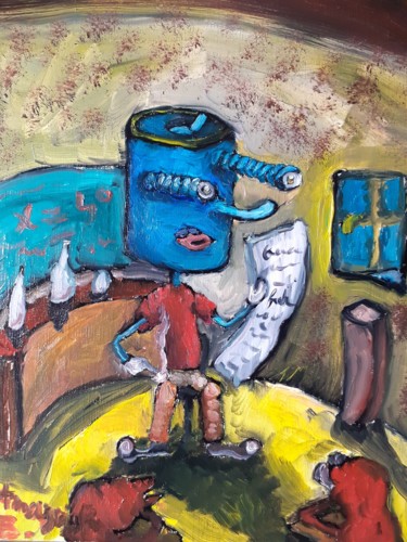 Painting titled "Science Classroom" by Amazeigh Bouzékri, Original Artwork, Oil