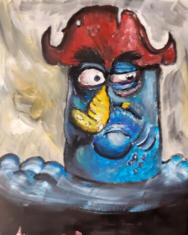 Peinture intitulée "Pirate Head" par Amazeigh Bouzékri, Œuvre d'art originale, Huile