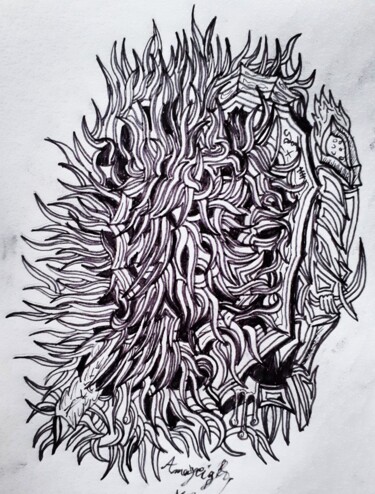 Zeichnungen mit dem Titel "In Flames" von Amazeigh Bouzékri, Original-Kunstwerk, Tinte