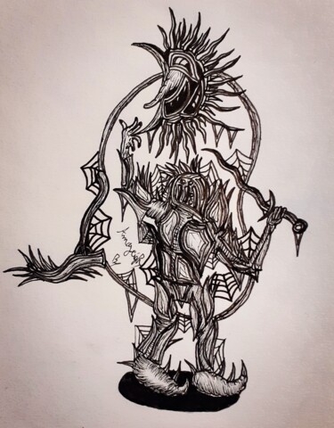 Drawing titled "The Fugitive Knight" by Amazeigh Bouzékri, Original Artwork, Ink