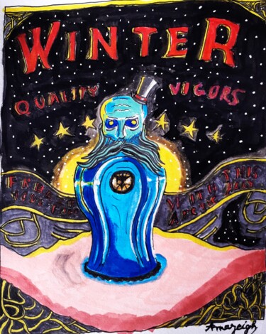 Dessin intitulée "Winter Tonic" par Amazeigh Bouzékri, Œuvre d'art originale, Encre