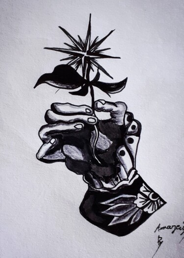 Dibujo titulada "La Rose Des Vents" por Amazeigh Bouzékri, Obra de arte original, Tinta