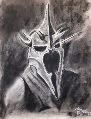 Drawing titled "The Witch King" by Amazeigh Bouzékri, Original Artwork, Charcoal