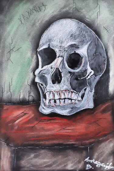 Dessin intitulée "Vanité Avec Un Crâne" par Amazeigh Bouzékri, Œuvre d'art originale, Fusain