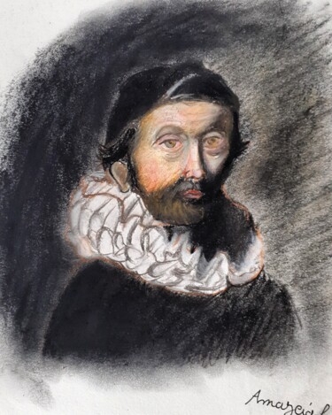 Desenho intitulada "Study of Rembrandt…" por Amazeigh Bouzékri, Obras de arte originais, Conté