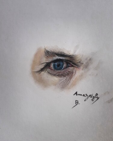 Рисунок под названием "Study of an Eye" - Amazeigh Bouzékri, Подлинное произведение искусства, Пастель