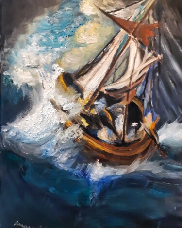 Peinture intitulée "Study of The Storm…" par Amazeigh Bouzékri, Œuvre d'art originale, Huile