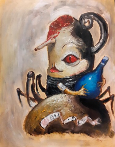 Pintura titulada "La Lycose et Son Po…" por Amazeigh Bouzékri, Obra de arte original, Oleo