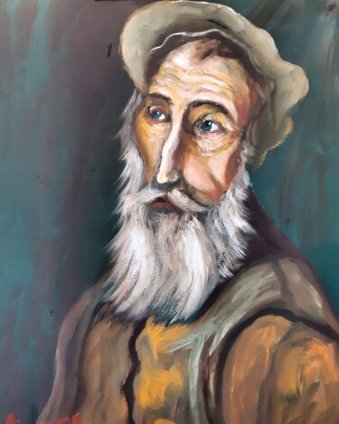 Peinture intitulée "Le Vieux Pêcheur" par Amazeigh Bouzékri, Œuvre d'art originale, Huile