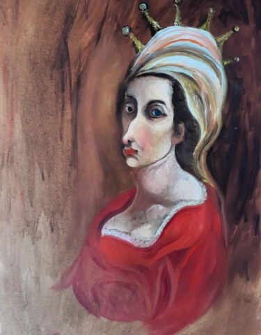 Painting titled "La Dame Ornée de Ro…" by Amazeigh Bouzékri, Original Artwork, Oil
