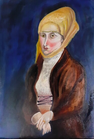 Painting titled "La Dame de la Cour…" by Amazeigh Bouzékri, Original Artwork, Oil Mounted on Wood Stretcher frame