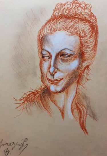 Drawing titled "Portrait d'une Femm…" by Amazeigh Bouzékri, Original Artwork, Conté