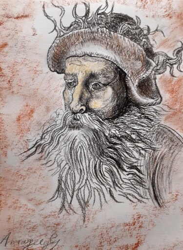 Drawing titled "Le Capitaine du Nav…" by Amazeigh Bouzékri, Original Artwork, Conté